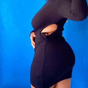 Black bodycon ribbed  cut out sweater dress